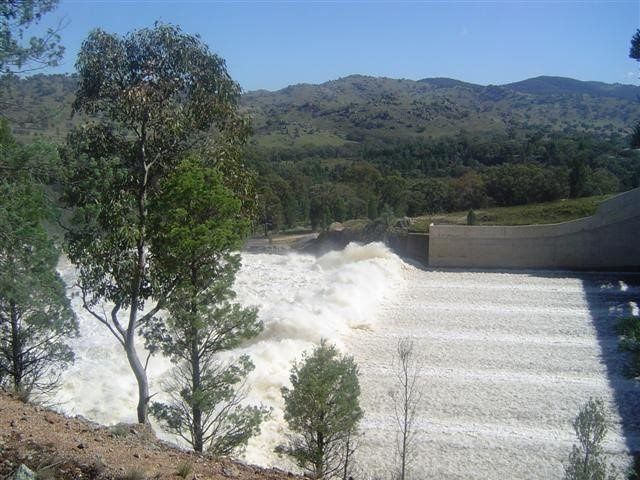 Wyangala Dam Spillway. standing water at end concrete
