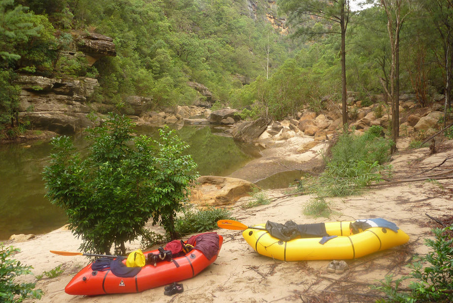 Packrafting Campsite on Colo River downstream from Wollemi Creek junction